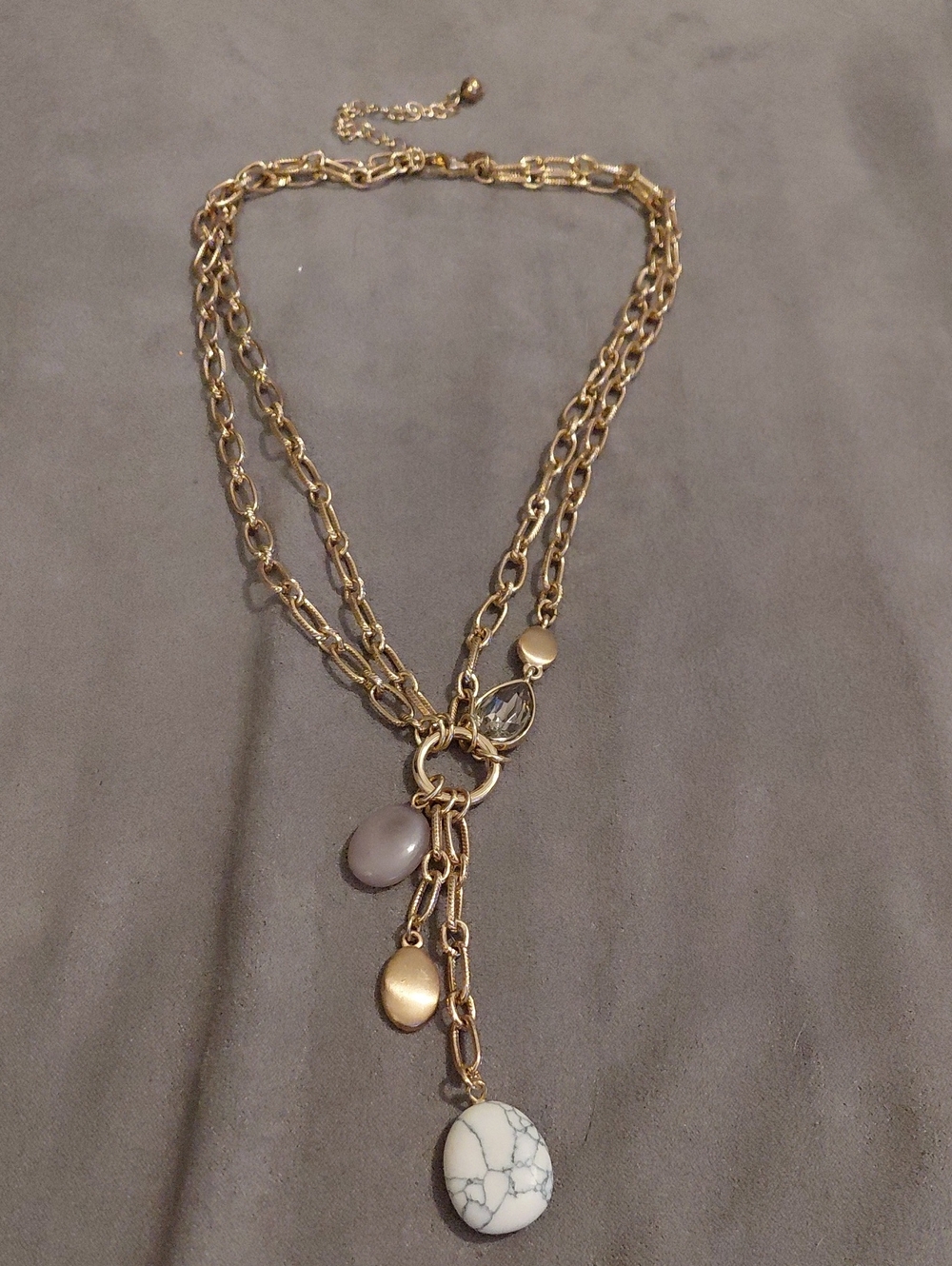 Gold-Tone Multi-Strand Pendant Necklace with White Howlite Accent